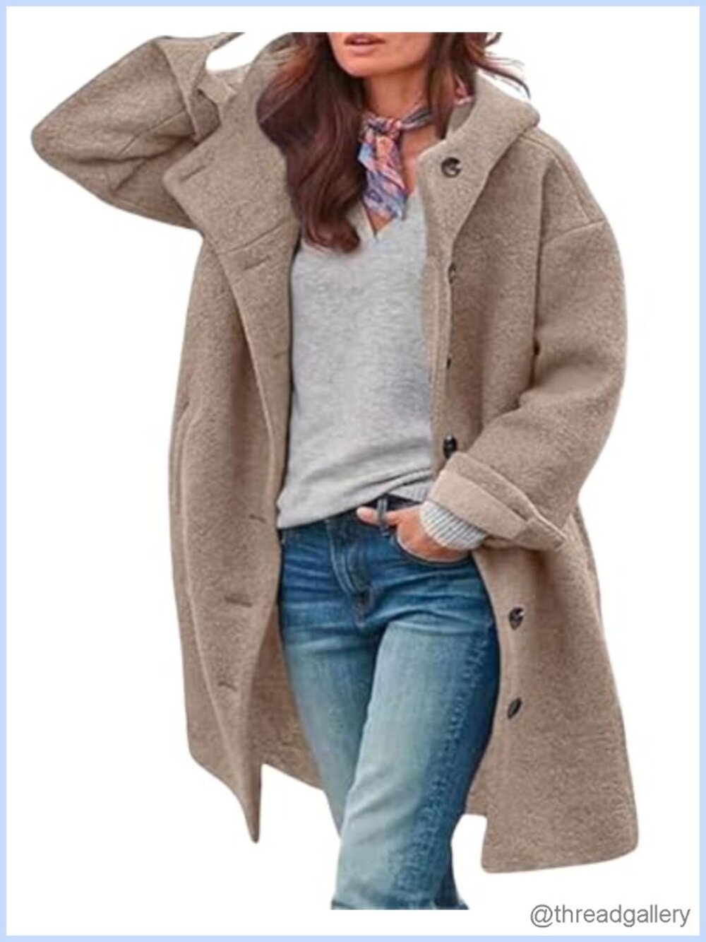 Women's Long Hooded Wool Blend Pea Coat Button Down Winter Jacket